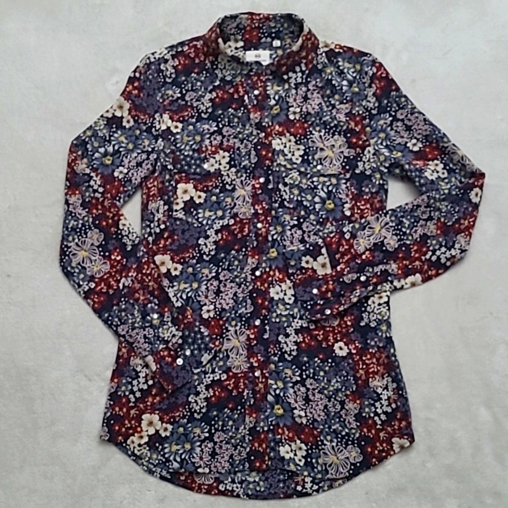 Adriano Goldschmied Women's Size XS Silk Blouse Snap Button Floral Western Boho